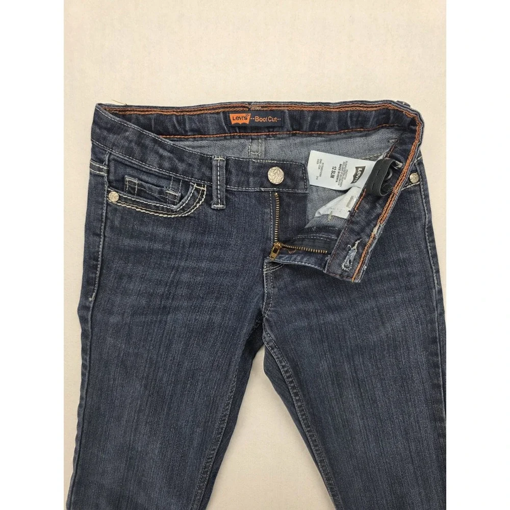 Levis Girls 12 Slim Bootcut Jeans 24x27 Dark Wash Adjustable Waist Stretch Denim